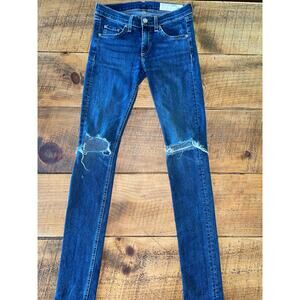 Womens Rag and Bone Skinny Stretchy Distressed Blue Jeans Medium‎ Wash Size 25